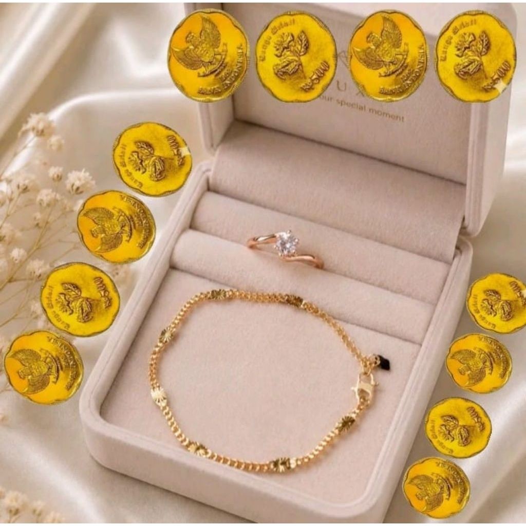 PROMO BELI 1GRATIS 1 GELANG VILARIA+CINCIN AFFA CANTIK ELEGAN TERBUAT DARI UANG KOIN AWET PERHIASAN 