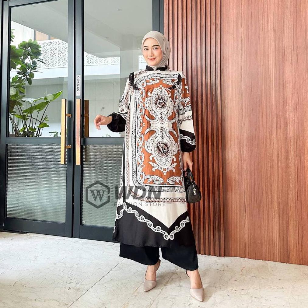 WAJIB PUNYA SETELAN MIDI KATUN DELVINA MIX PANTS / ONESET SETELAN TUNIK RAYON PREMIUM MOTIF BUNGA BU