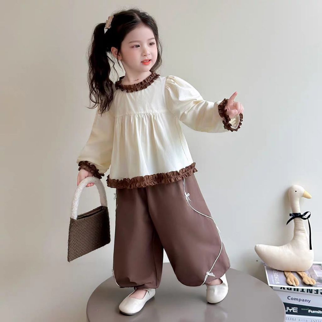 Setelan ruffle coklat import