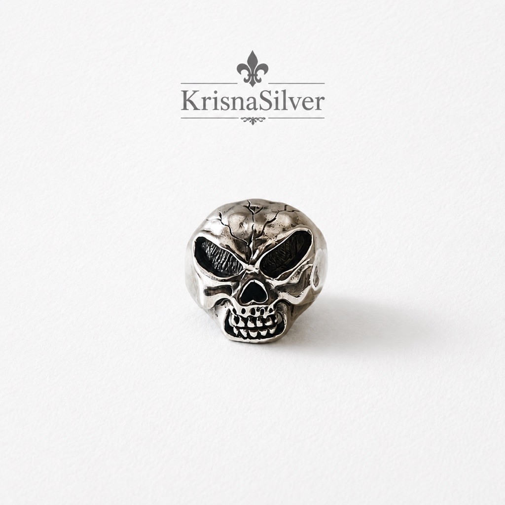 Cincin Ring Perak Silver Bali Motif Tengkorak Devil Asli 925 Pria Laki Elegan Keren Custom