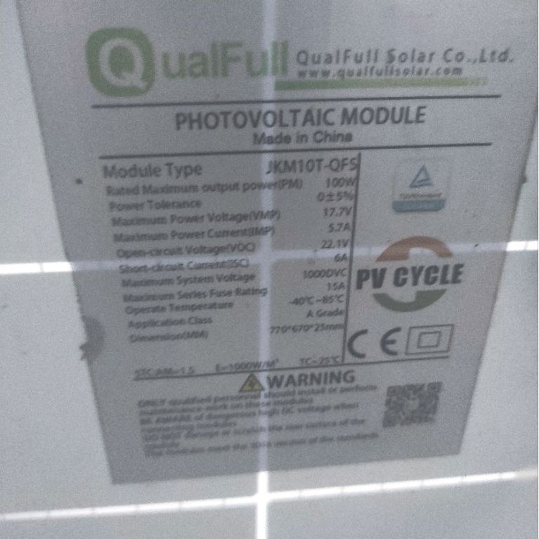 panel Surya/solar panel 100wp. merek qualfull. kondisi second.