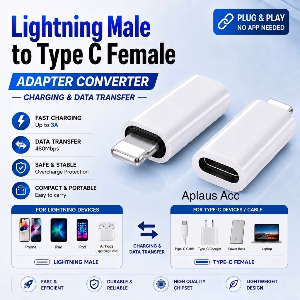 Adapter Converter Lightning Male To Type C Female Fast Charging & Data Transfer Type C