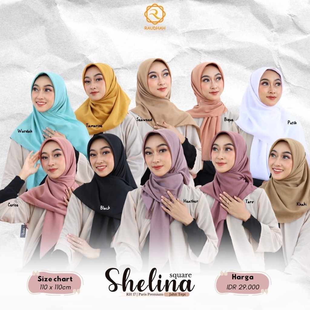 Segiempat SHELINA SQUARE Paris Premium Tepi Jahit by Raudhah Zyza / Zyza