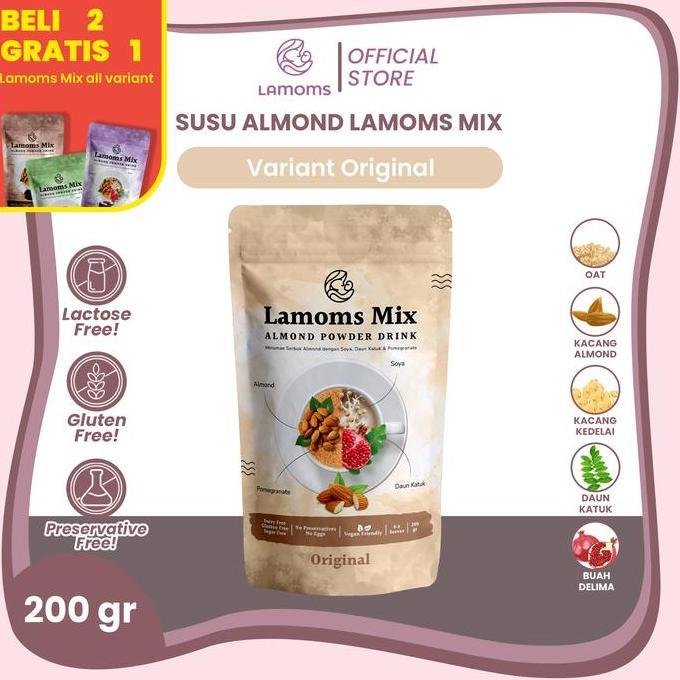 reviwijaya67 - [beli 2 gratis 1] susu almond lamoms mix - plus soya & ekstrak katuk - 200gr
