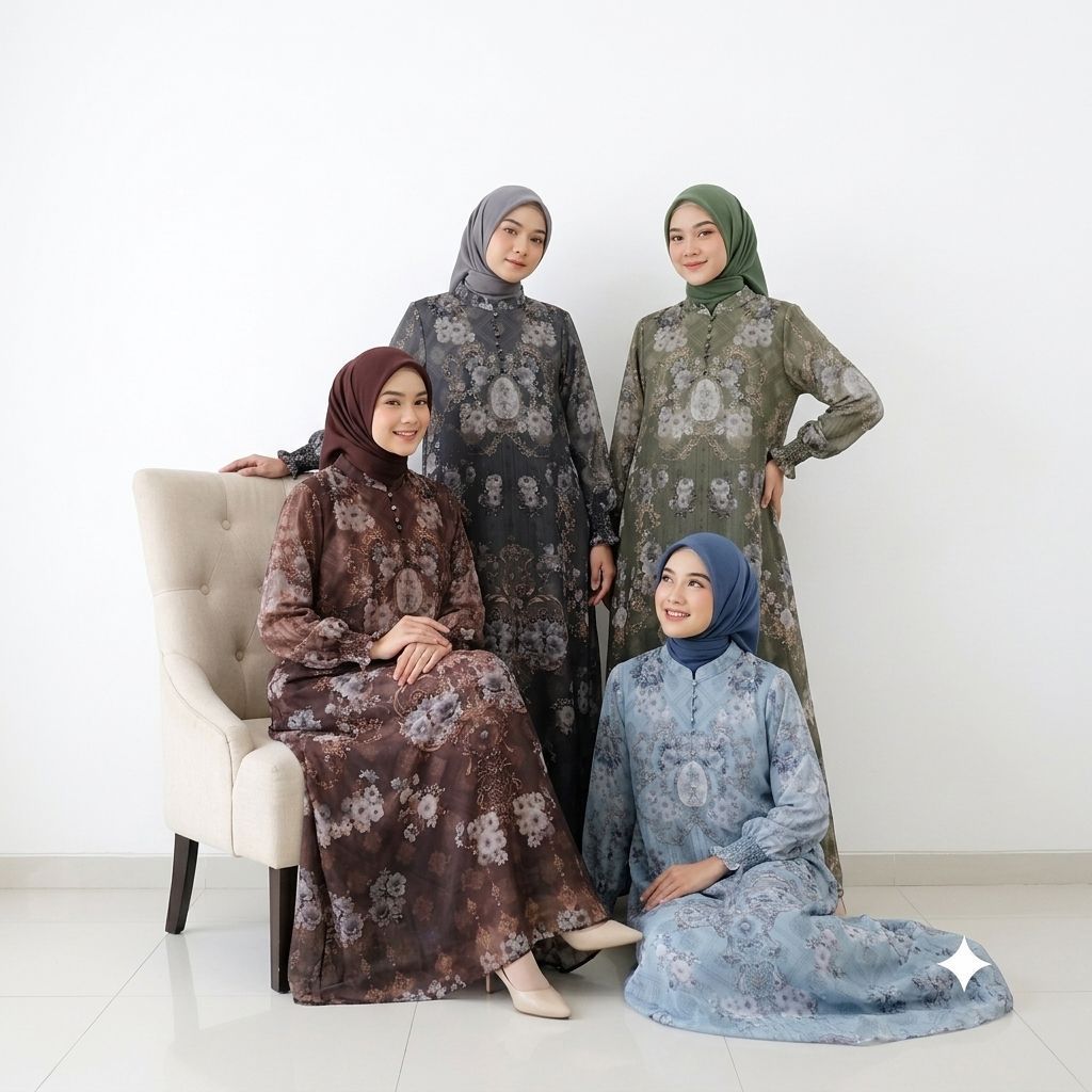 Karisma Baju Gamis Muslimah Ceruty Babydoll Premium Kasmir Floral - Dress Hijab Kondangan Elegan Flo