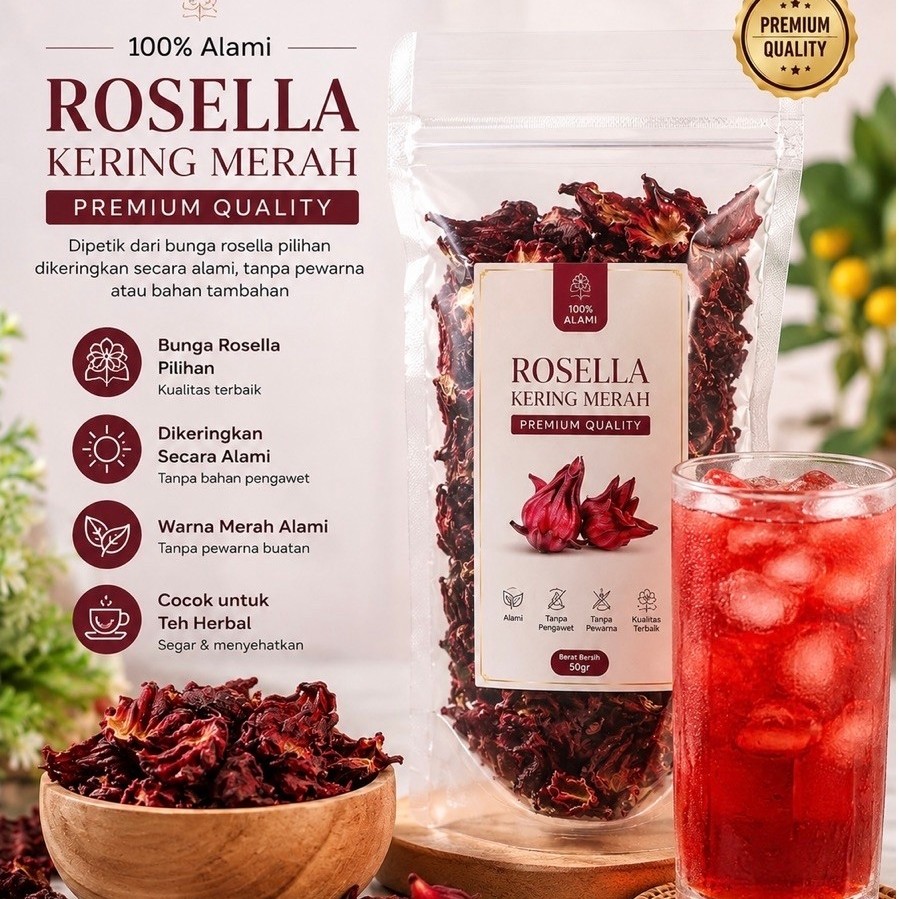Rosella Kering Merah Premium | Bunga Rosella Kering untuk Teh Herbal | Hibiscus Tea