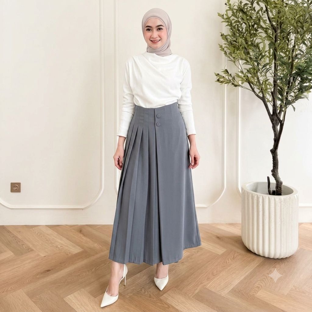 Cellie pleats-kulot rok plisket wanita kekinian bahan furano import Premium
