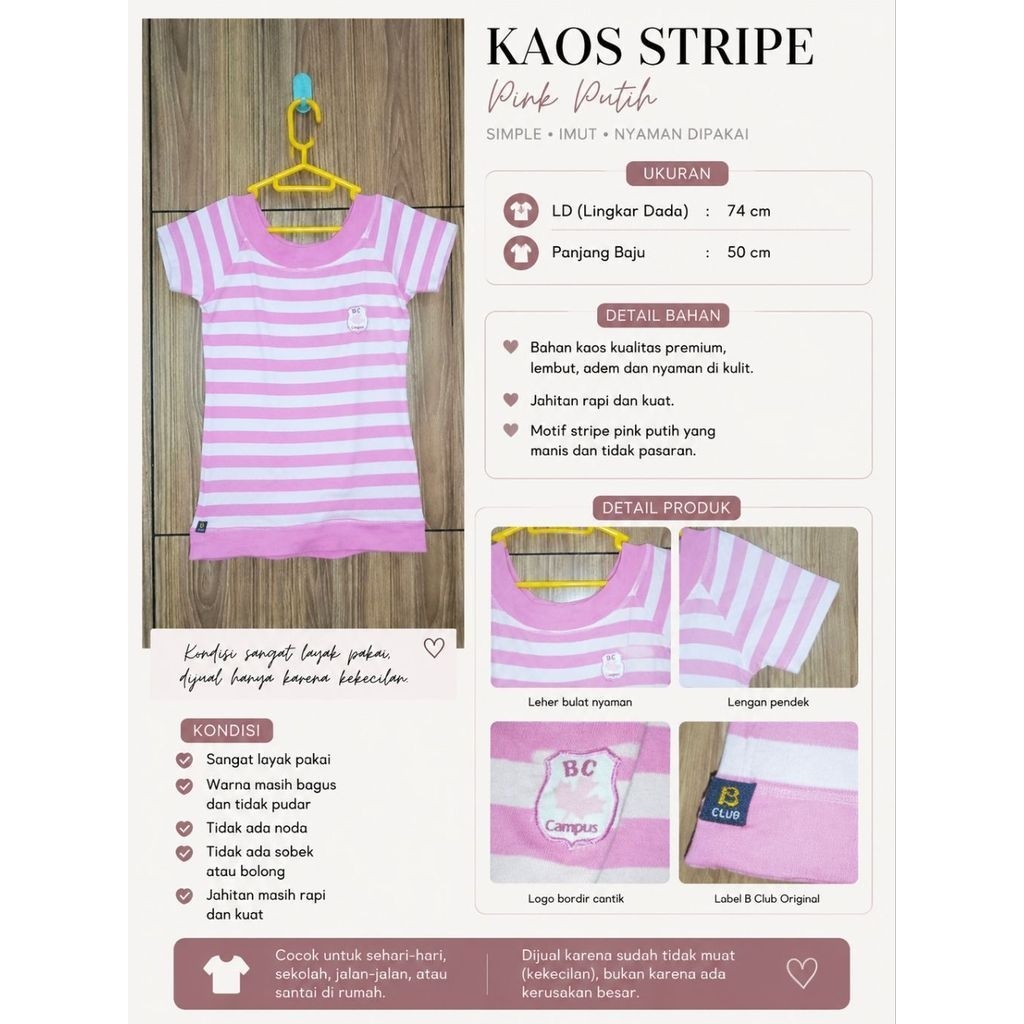 Kaos Stripe Pink Putih (Second Like New)
