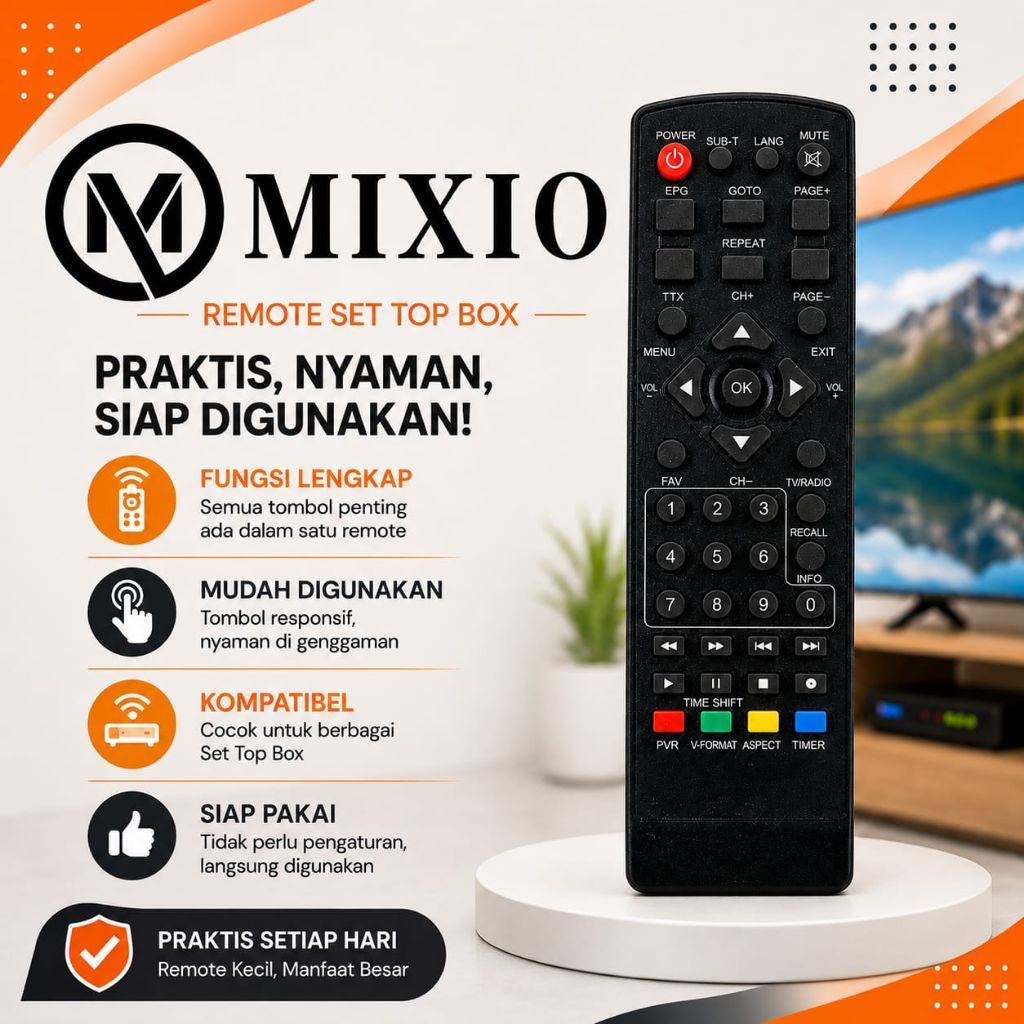 Remote Set Top Box MIXIO DVB T2- Remot STB MIXIO Siap Pakai
