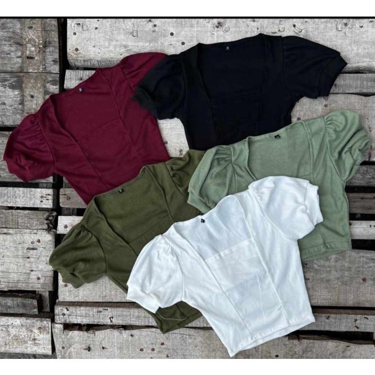Murah Crop Top Wanita Velicia Katun Rib Premium Fit M