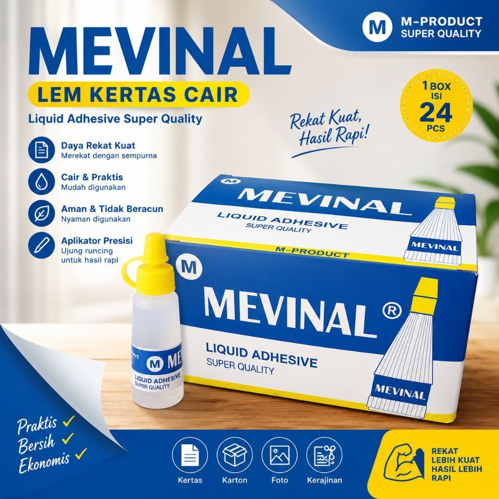 Lem Kertas Mevinal Cair 22ml - Lem Cair Bening, Lem Kertas Serbaguna, Lem Slime