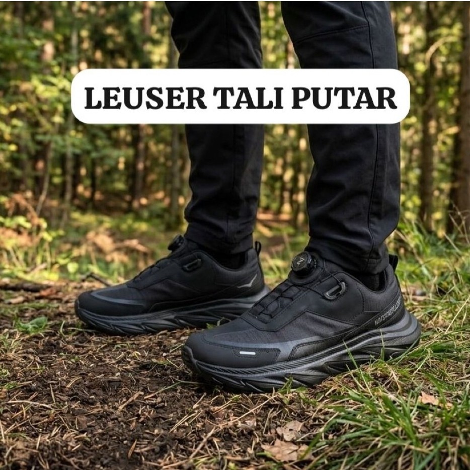 SEPATU LEUSER TALI PUTAR | SEPATU HITAM CASUAL