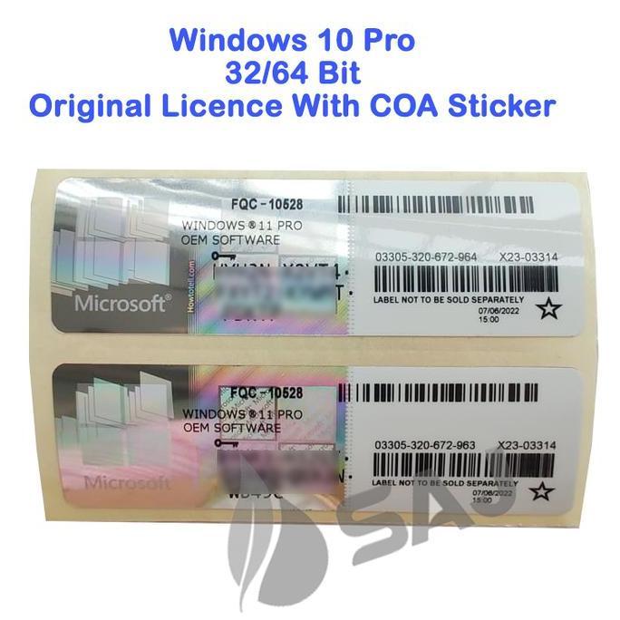 Windows 10 Pro 32/64 Bit {plus DVD} - Digital Licence With Stiker Key (COA Original)