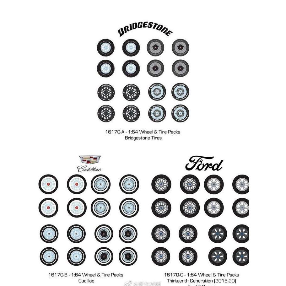16170 GREENLIGHT WHEEL TIRE SERIES 7 DIECAST BRIDGESTONE CADILLAC FORD