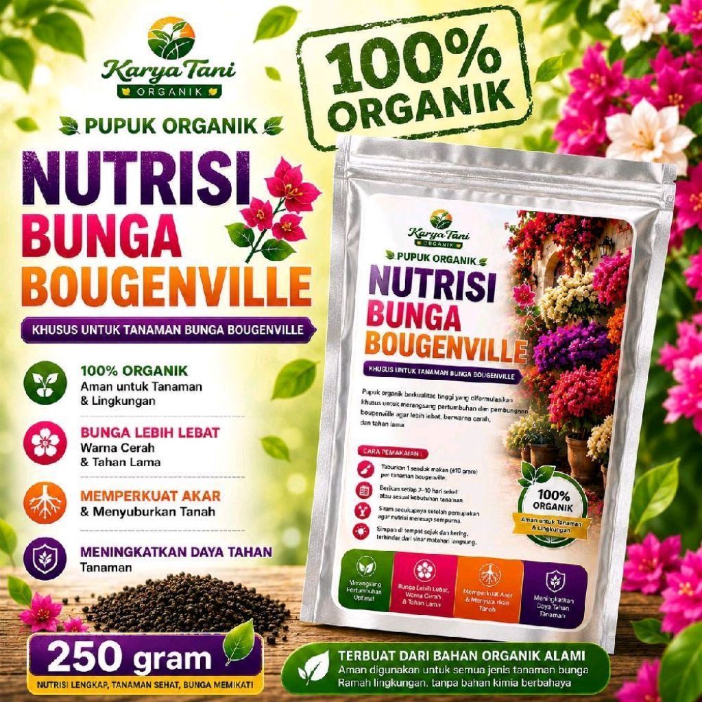 Pupuk Organik Pelebat Bunga Bougenville Booster Bunga Bougenville 250 gram Nutrisi Bunga Bougenville