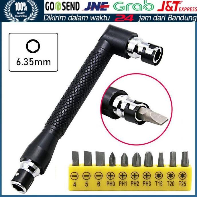 GHUNZING Obeng L Siku + 10 pcs Mata Obeng SET Gagang Double Ended Sambungan / Kepala Soket Obeng L S