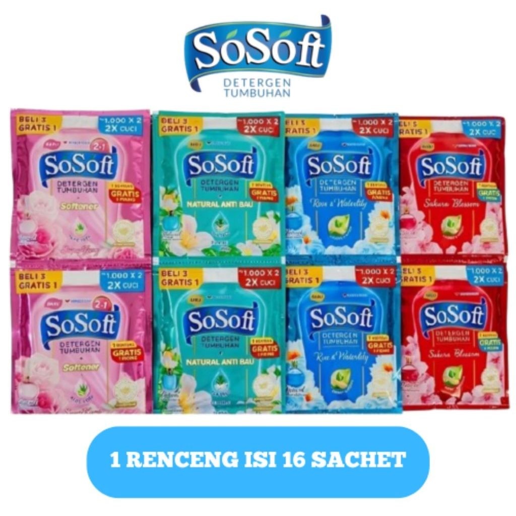 Sosoft Renceng Isi 16 Sachet - Sosoft Liquid Detergent Cair