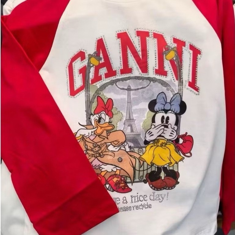 Gann tshirt High-End Ladies T-shirt - Cartoon Mickey Print, Perfect for Spring & Autum