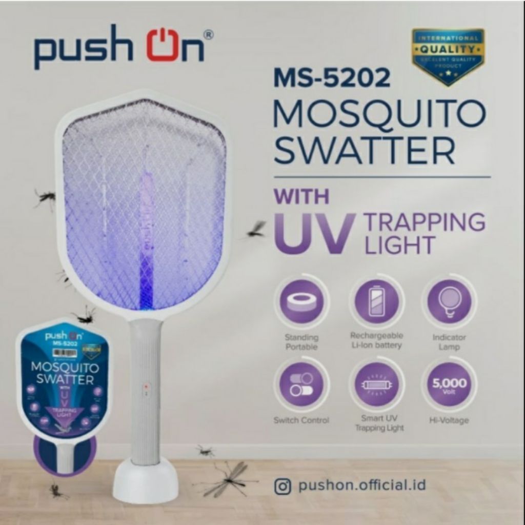 raket nyamuk dengan lampu uv push on ms-5202