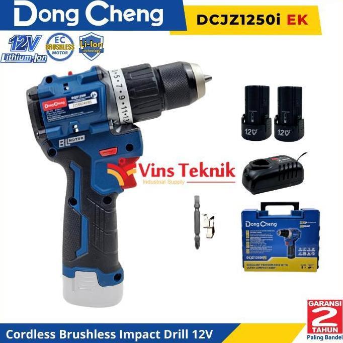 Promo Dongcheng Dcjz1250I Ek Mesin Bor Baterai Cordless Brushless Impact Drill 12V 10Mm Dcjz1250Iek 
