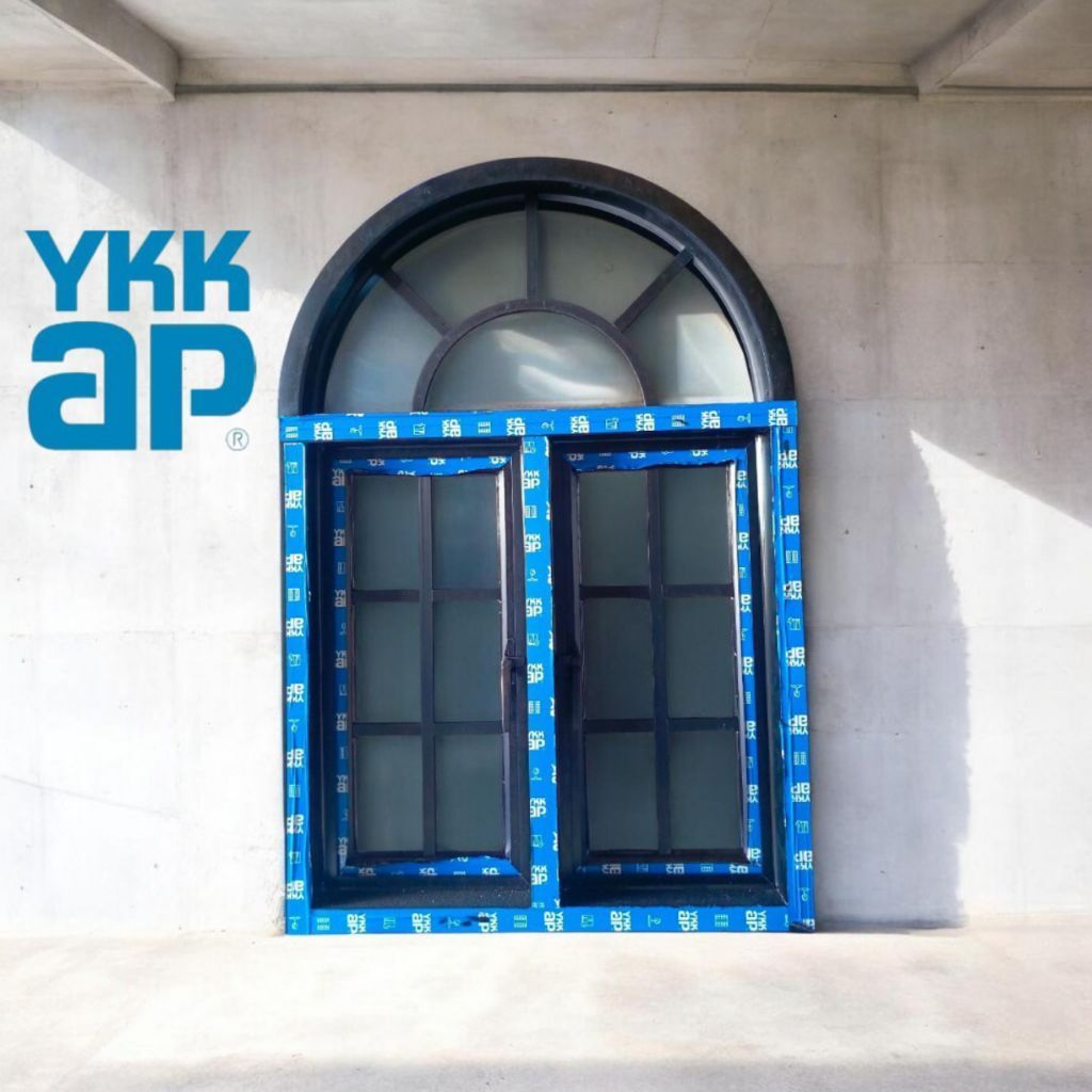 Kusen jendela alumunium Lengkung Merek YKK 3in kaca ornamen gratis packing kayu