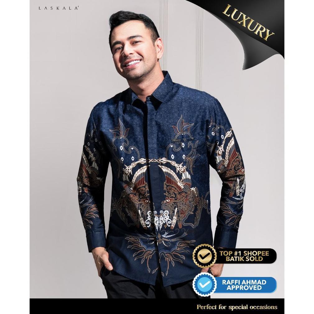 ORIGINAL LASKALA BATIK PREMIUM KARTANEGARA BLUE KEMEJA BATIK PRIA SLIMFIT LENGAN PANJANG