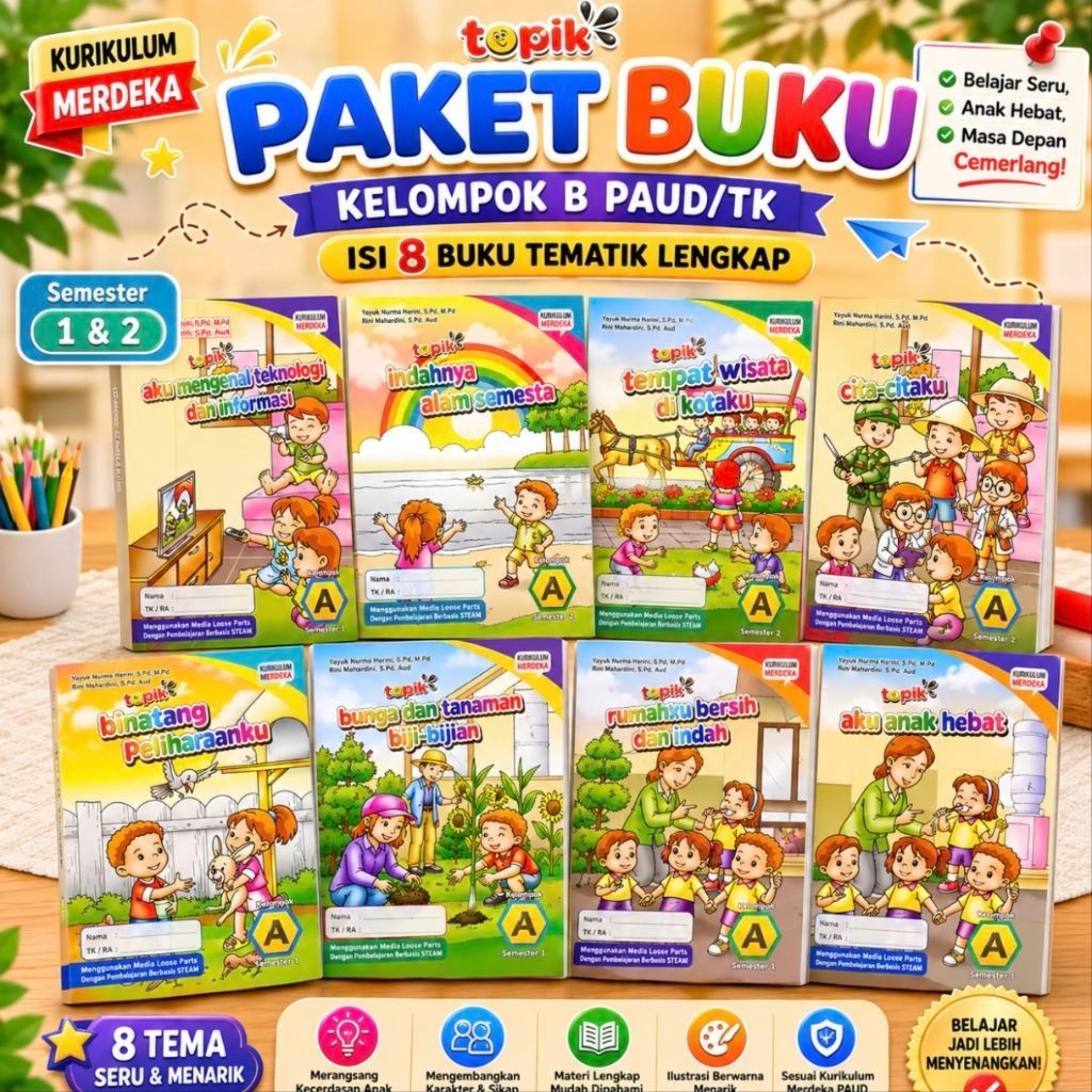 Paket Buku Kurikulum Merdeka Kelompok A PAUD TK Isi 8 Buku Topik (Duta Aksara)