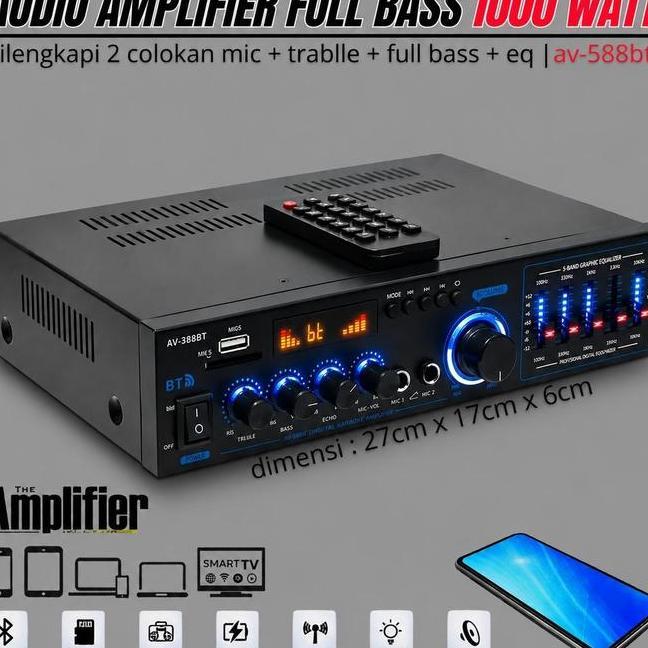 600Watt Ampilifier Bluetooth Full Bass Kipas Pendingin Sunbu Fleco Ak89Fleco Av588Bt Amplifier Bluet