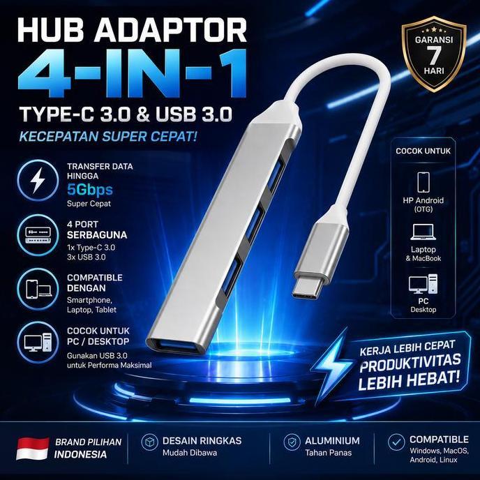 INDMEM 4 in 1  3.0  TIPE C  Adapter Docking Station | Suitable for PC/laptop/Phone 4 Port card reade