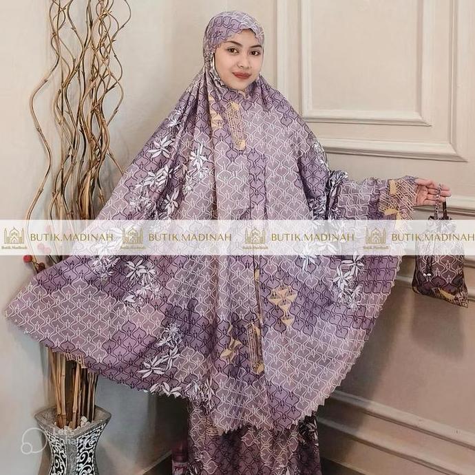 Sendpray- Butik.Madinahmukena Desa Aliza Travelling 2In1 Laser Cut Katun Mikro Motif