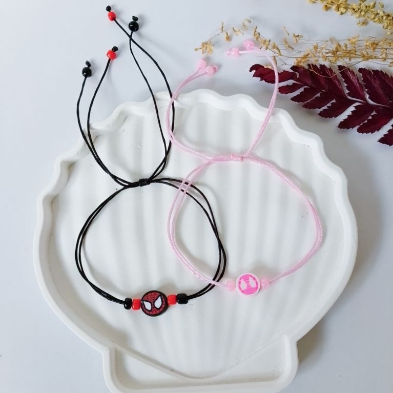 Gelang Spiderman Giok Serut Double / Gelang Couple / Gelang Tali