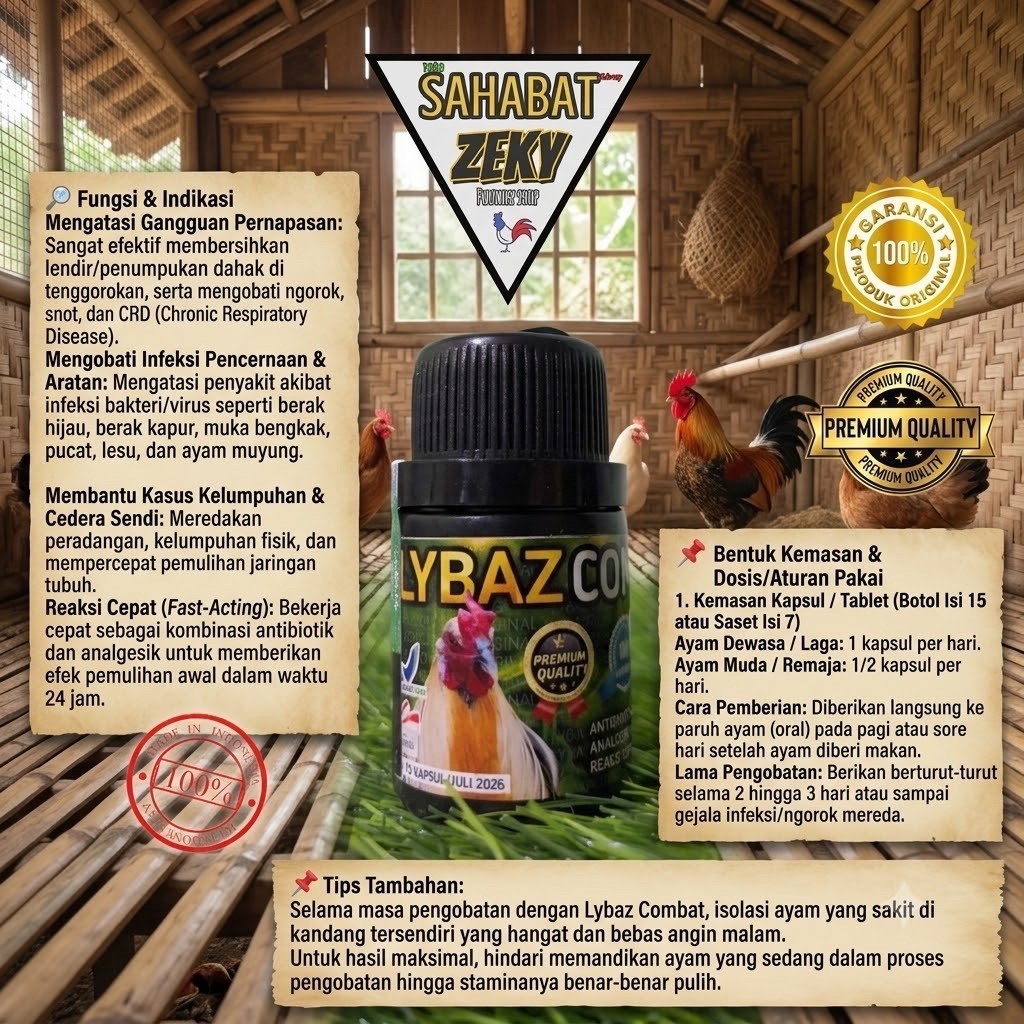 LYBAZ COMBAT Obat Ayam Infeksi Virus Bakteri 15 Kapsul Cepat Sembuh Original