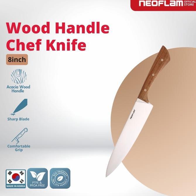 Bestgood- NEOFLAM Wooden Handle Chef Knife 8 Inch - Pisau Gagang Kayu Serbaguna Stainless Steel & Ta