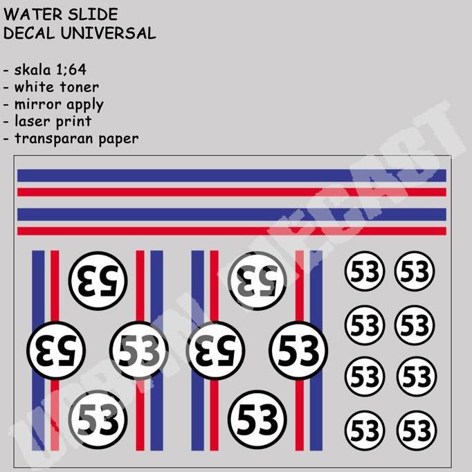 DECAL HOT WHEELS WHITE TONER HERBIE UD79