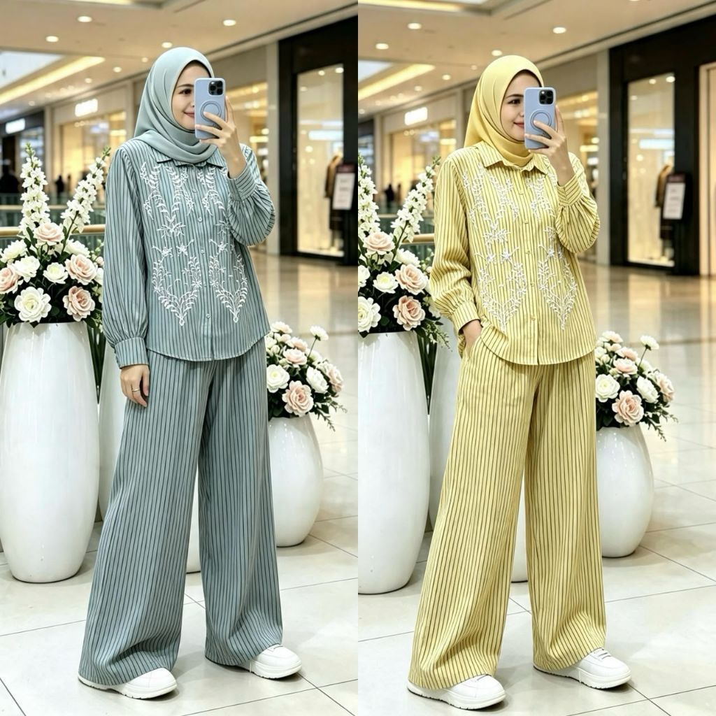 Set Salur Bordir / Set Celana Kulot Bordir Katun / COD