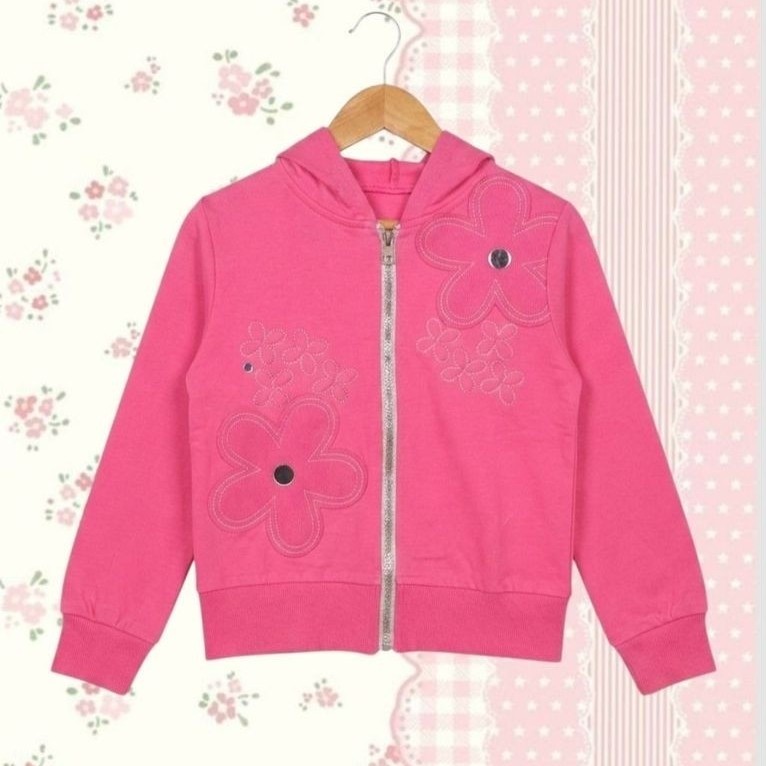Vintage 2000's Hoodie Pink Jacket Embroidery Flowers Girl Kawai Size 5 Years