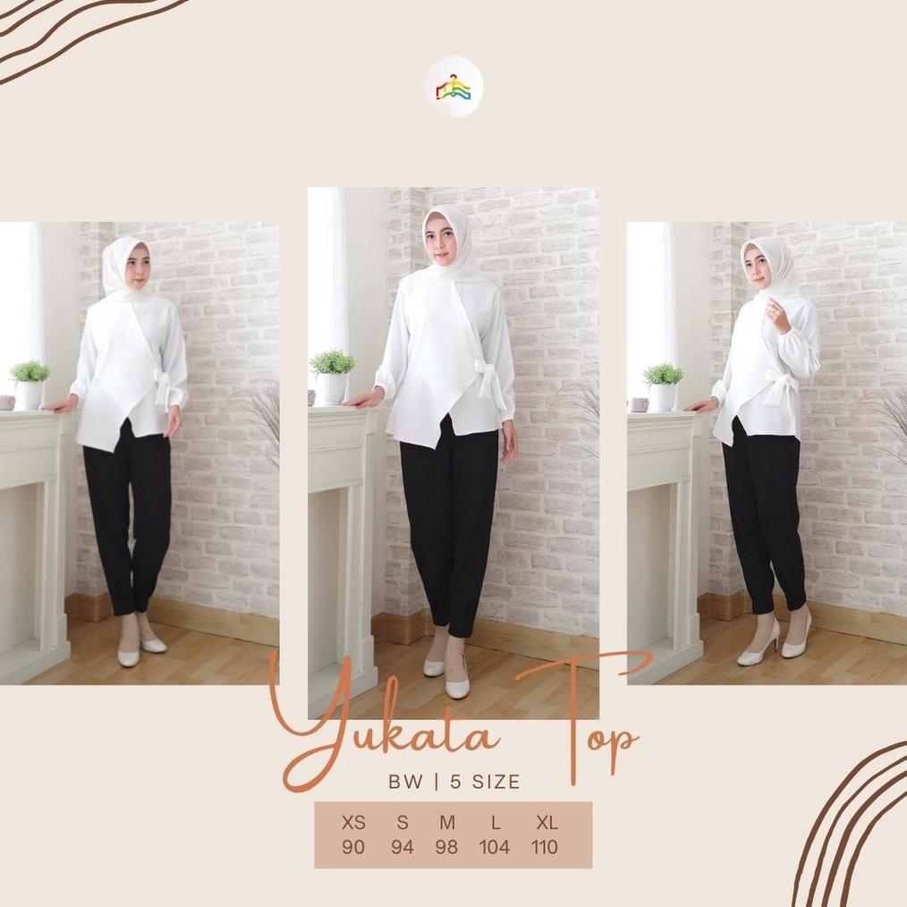 Modesee Atasan Putih Polos Wanita Muslim, Blus Layer Ikat Yukata Bahan Diamond M1154, Blus Hitam Pol