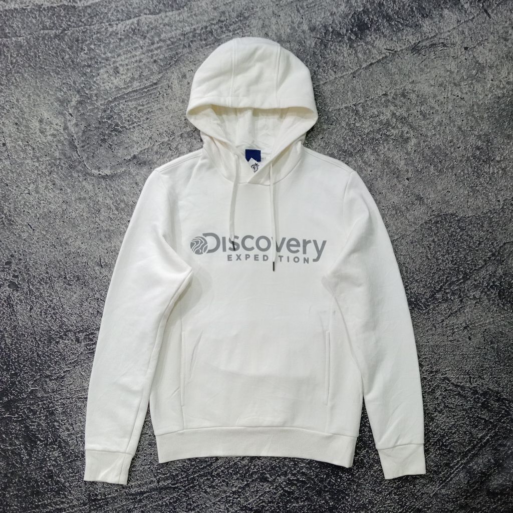 Jaket Hoodie pria DISCOVERY big logo putih casual murah size m
