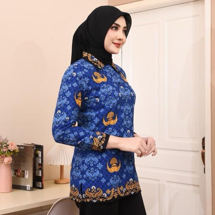 Atasan Kemeja Batik KORPRI Wanita Bahan Katun C50s