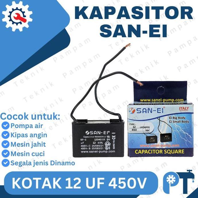 Kapasitor Sanei 12Uf 450V Kotak Original / Capacitor San Ei 12 Uf 450 V Petak / Kapacitor Se 12 Mikr