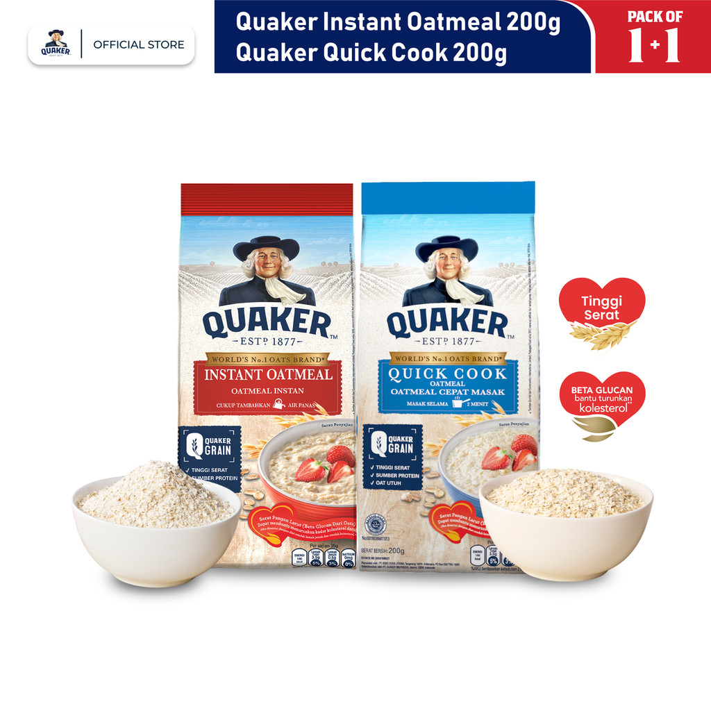 Quaker Instant Oatmeal 200 gr + Quaker Quick Cooking Oatmeal 200 gr