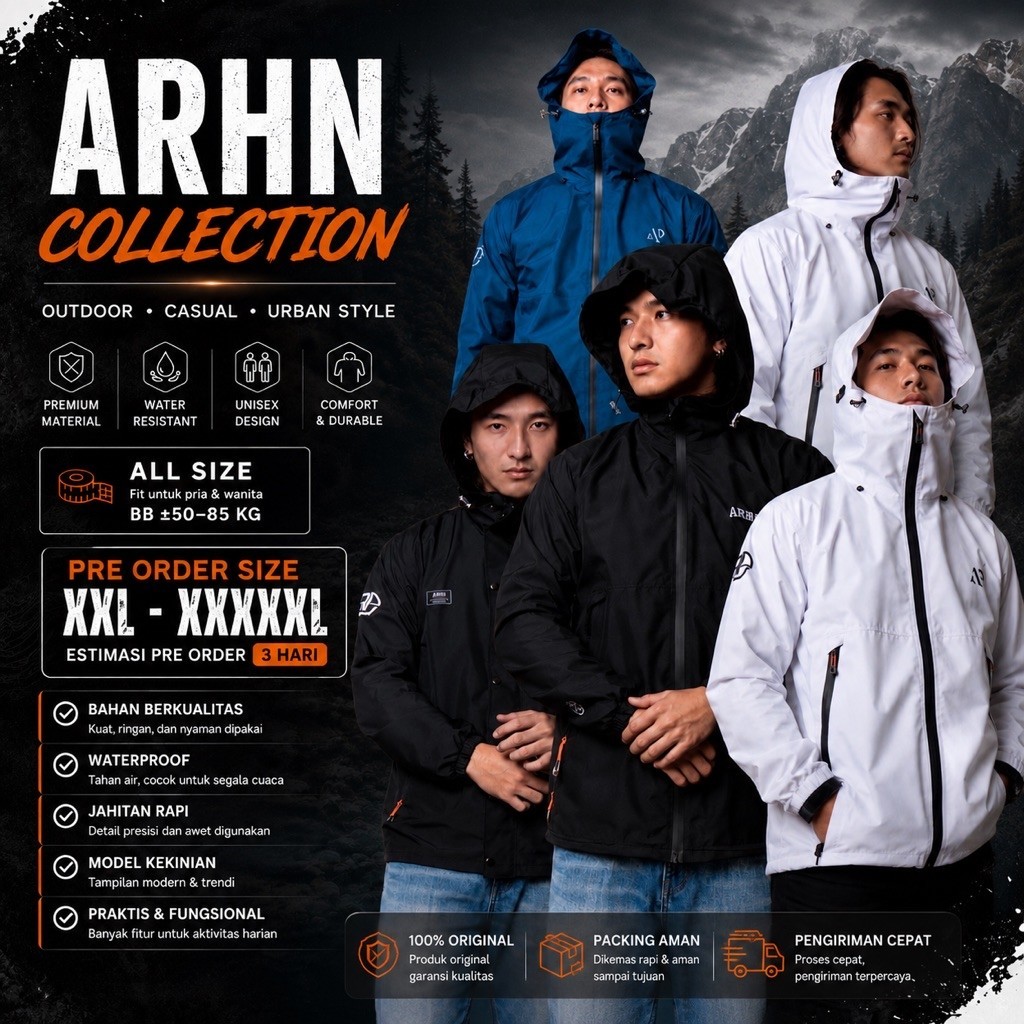 (Pre-Order) XXL-5XL ARHN Jaket Casual & Cagoule Windbreaker Outdoor Premium