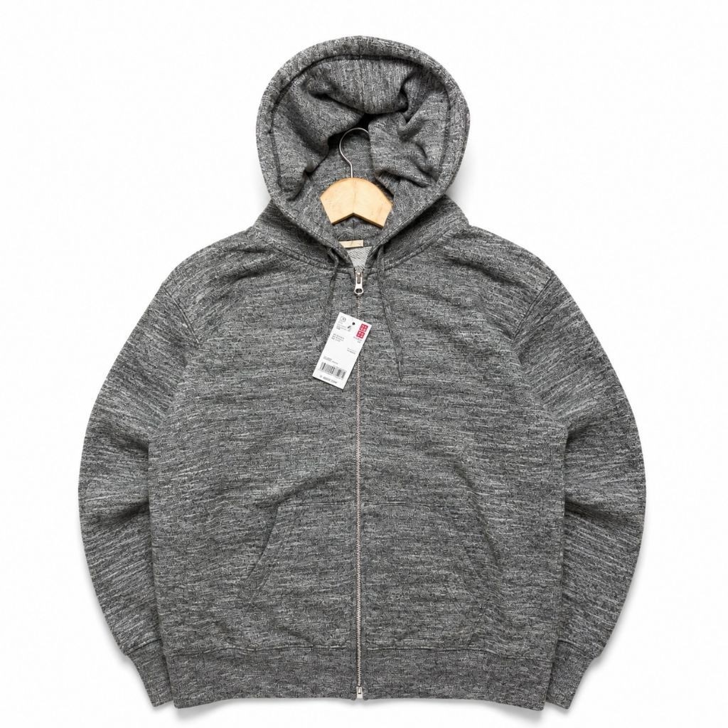 Uniqlo by GU Hoodie Double Zip Dark Grey Pria Wanita - Preloved Grade A Size XL