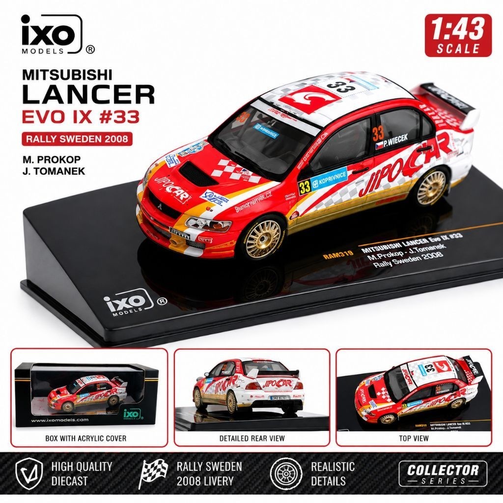IXO 1:43 Mitsubishi Lancer Evo IX #33 Rally Sweden 2008 RAM319 Prokop Tomanek Diecast
