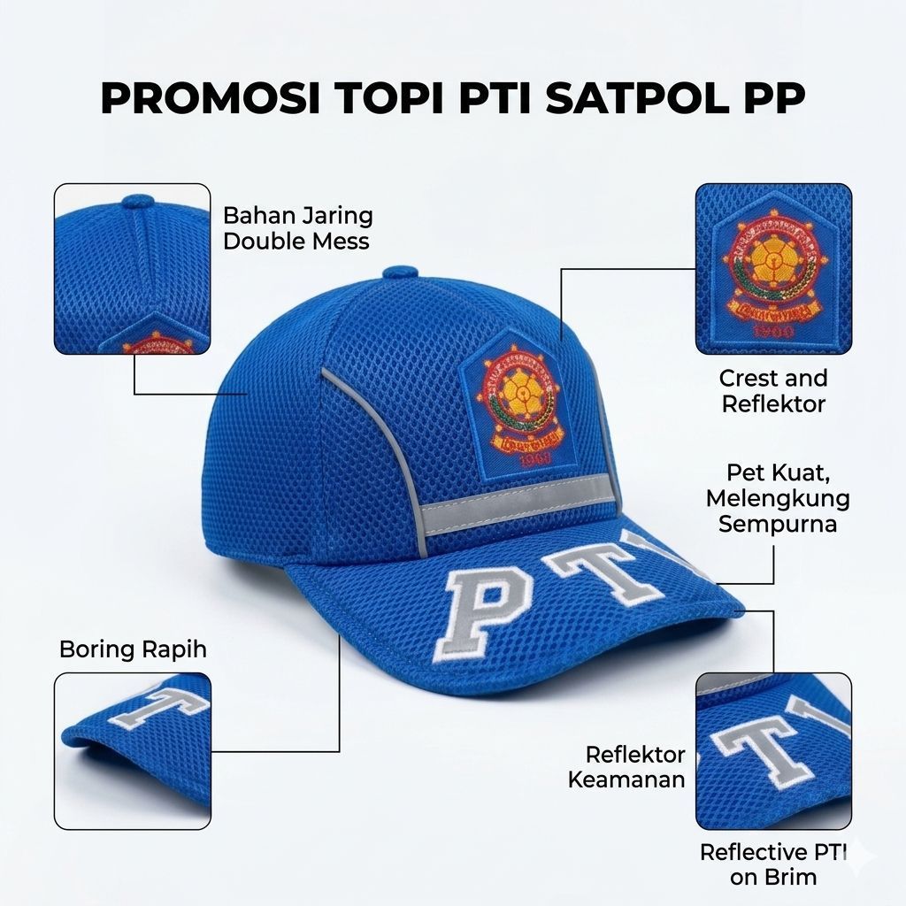 Topi PTI SATPOL PP Bahan Jaring Dobel mass Tebal tidak trawang Sesuai Permendagri