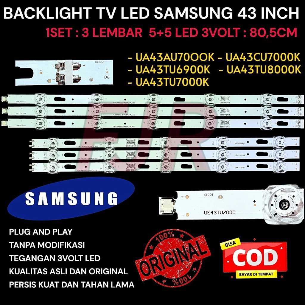 LAMPU BL BACKLIGHT SAMSUNG LED 10MATA CEKUNG 43 INCH UA43AU70OOK - UA43CU7000K - UA43TU6900K - UA43T