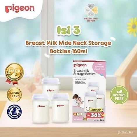 PIGEON BREASTMILK STORAGE BOTTLES PP WIDE NECK 160ML ISI 3 / BOTOL SUSU TANPA DOT 240ML ISI 3 PCS TR