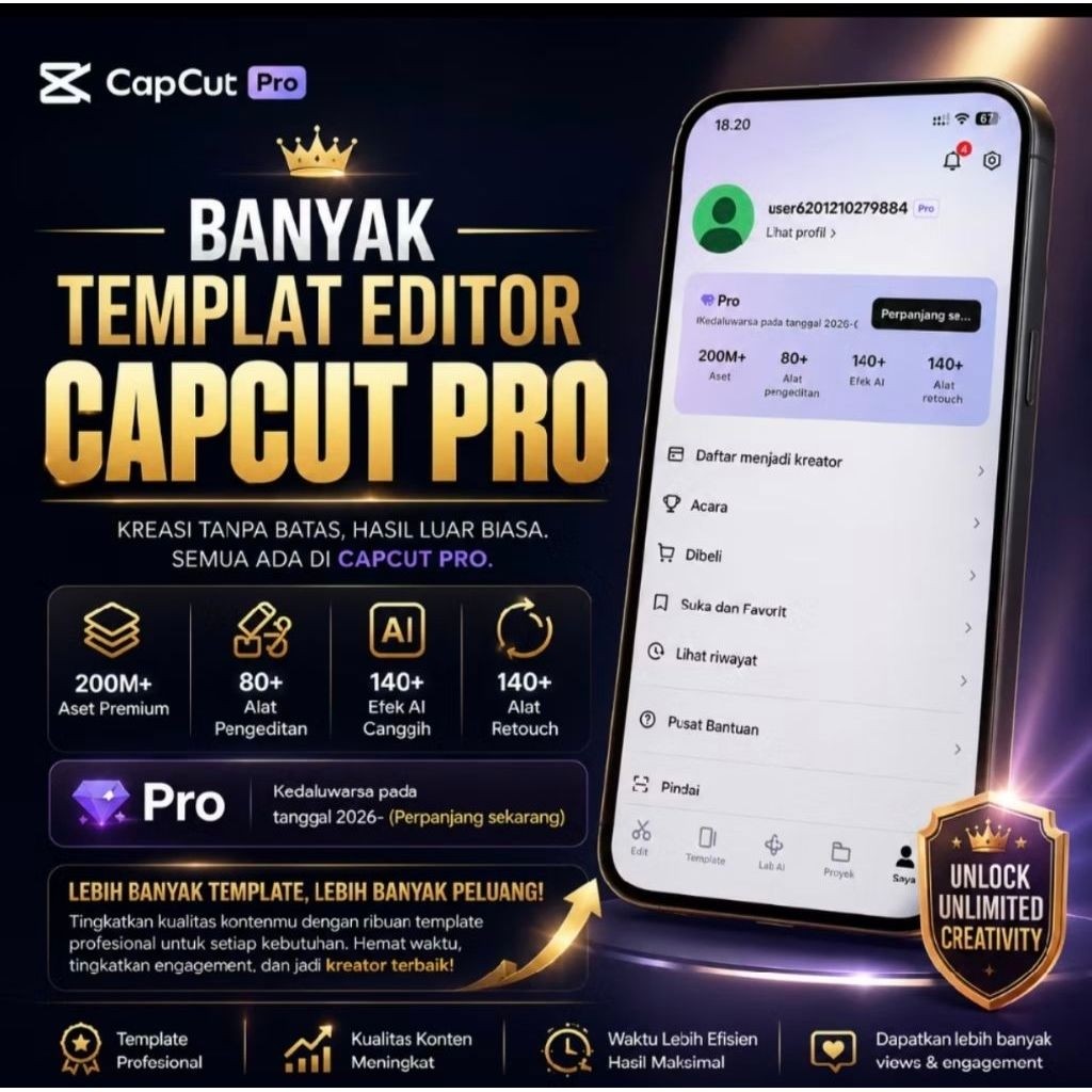 CAPCUT PRO/PREMIUM 1000+ TEMPLATE EDITING VIDEO ESTETIK ALL DEVICE PC