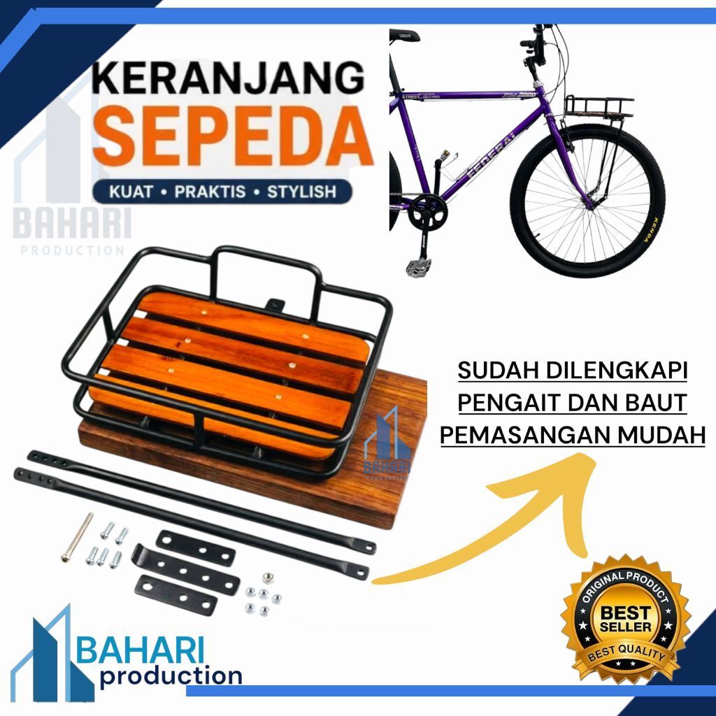 Keranjang Depan Sepeda Vintage Rangka Besi Alas Kayu Universal MTB Fixie