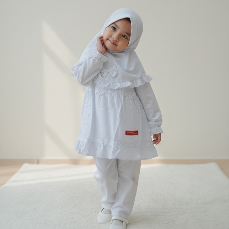 Setelan Putih Anak Perempuan // Baju Muslim Putih Anak Perempuan Manasik Haji Katun